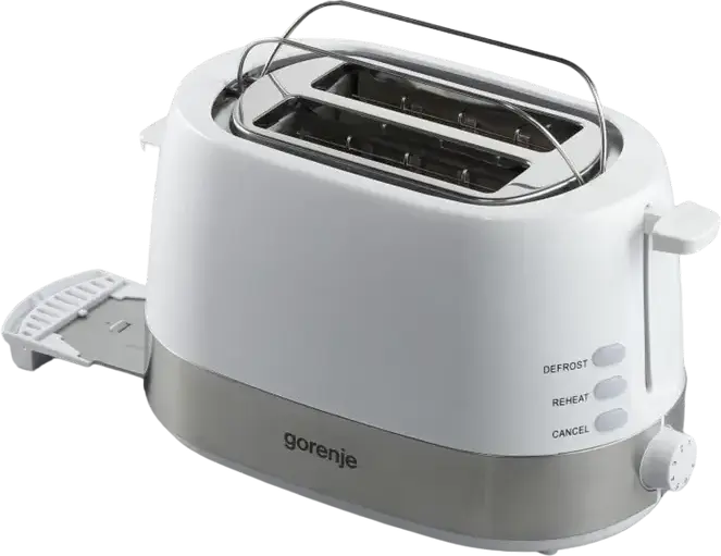 Prăjitor de pâine Gorenje T850WE, 2 fete, 850W, 7 nivele de prăjire, funcții Defrost și Reheat, High-Lift, tăviță pentru firimituri, Alb și Argintiu