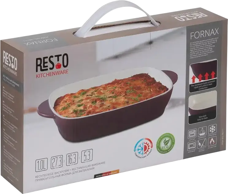 RESTO FORNAX 96111 Rectangular Ceramic Baking Tray, Non-stick Coating, Red, 27.3 x 16.3 x 5.3 cm, 1L Volume, Dishwasher Safe