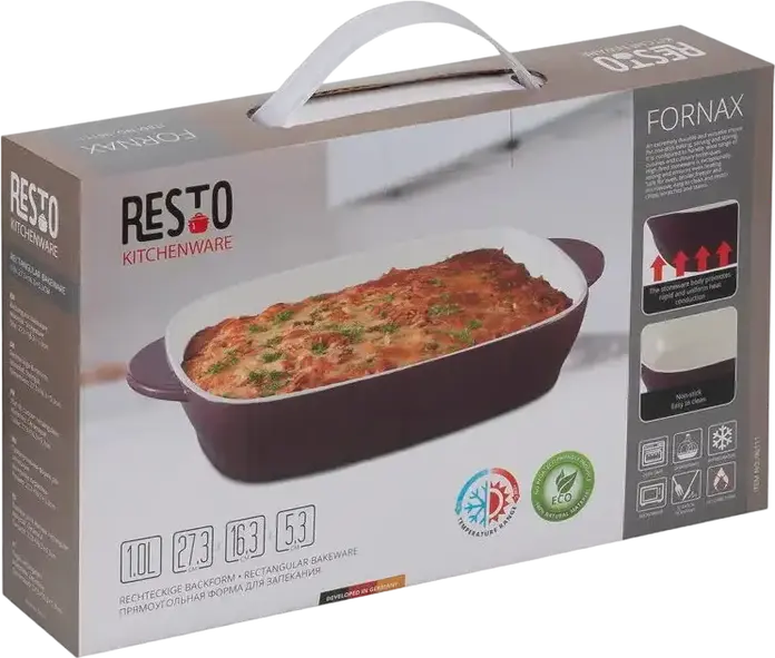 RESTO FORNAX 96111 Rectangular Ceramic Baking Tray, Non-stick Coating, Red, 27.3 x 16.3 x 5.3 cm, 1L Volume, Dishwasher Safe