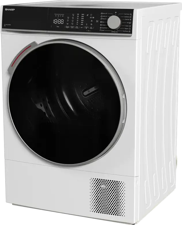 Sharp KD-NHL9S9GWC-EE Heat Pump Tumble Dryer, 9 kg Capacity, Energy Class C, LED Display, 15 Programs, White with Black Door, Independent