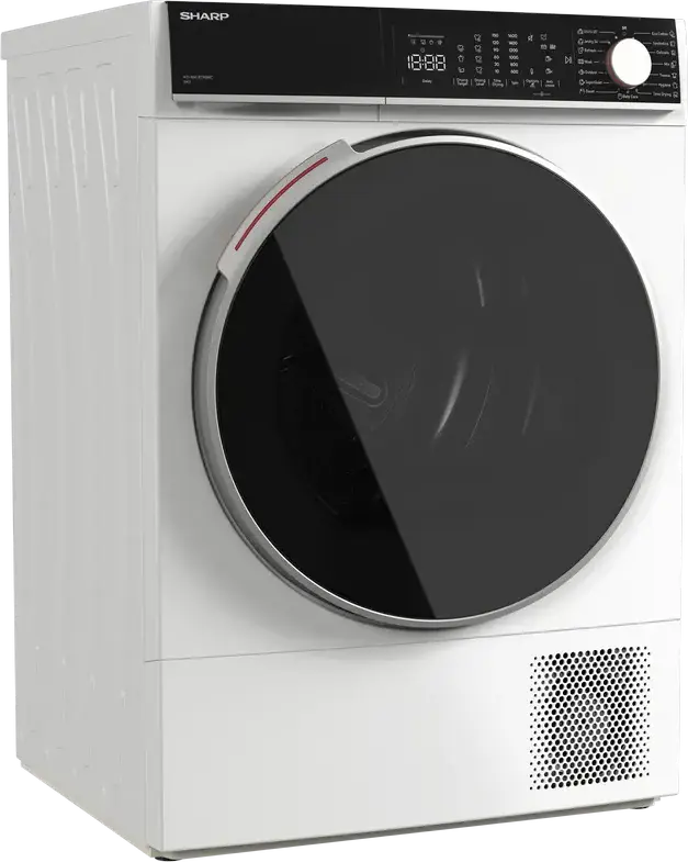 Sharp KD-NHL9S9GWC-EE Heat Pump Tumble Dryer, 9 kg Capacity, Energy Class C, LED Display, 15 Programs, White with Black Door, Independent