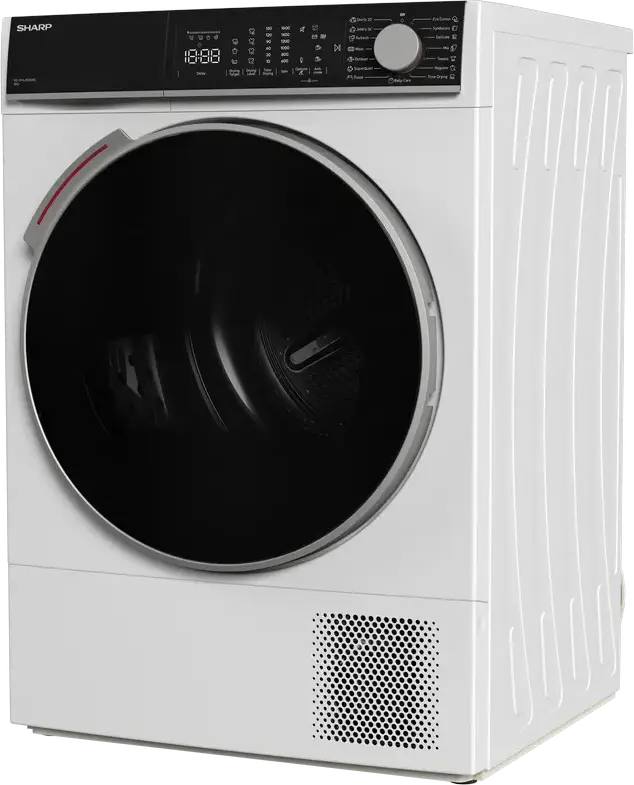 Sharp KD-NHL9S9GWC-EE Heat Pump Tumble Dryer, 9 kg Capacity, Energy Class C, LED Display, 15 Programs, White with Black Door, Independent