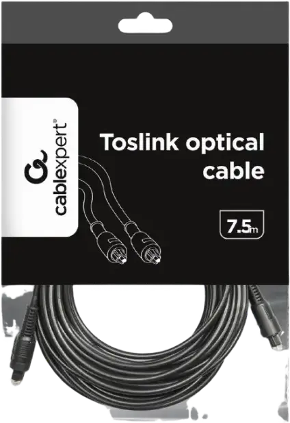 Cablexpert CC-OPT-7.5M Digital Optical Audio Cable, S/P-DIF Toslink Male to Male, Gold-plated Connectors, EMI Immune, 7.5m, Black