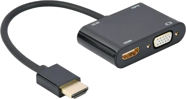 Адаптер-кабель Cablexpert A-HDMIM-HDMIFVGAF-01 HDMI (папа) на HDMI (мама) и VGA (мама), 4K@30Гц, 1080p, аудио 3.5 мм, питание USB, позолоченные коннекторы, 0.15 м