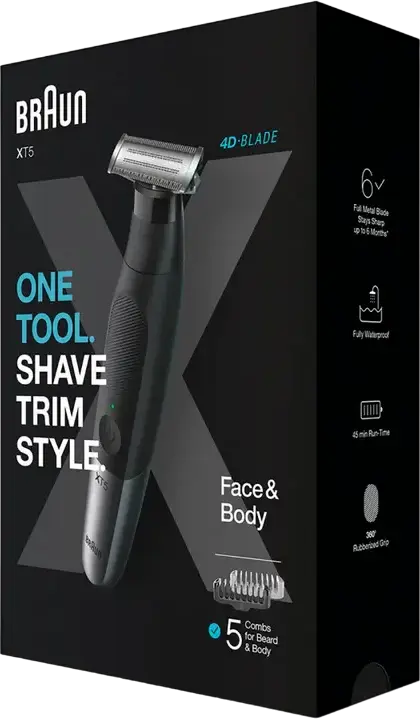 Гибридный триммер Braun Series X XT5100, многофункциональный станок для лица и тела, стальное лезвие 4D, водонепроницаемый Wet & Dry, черный