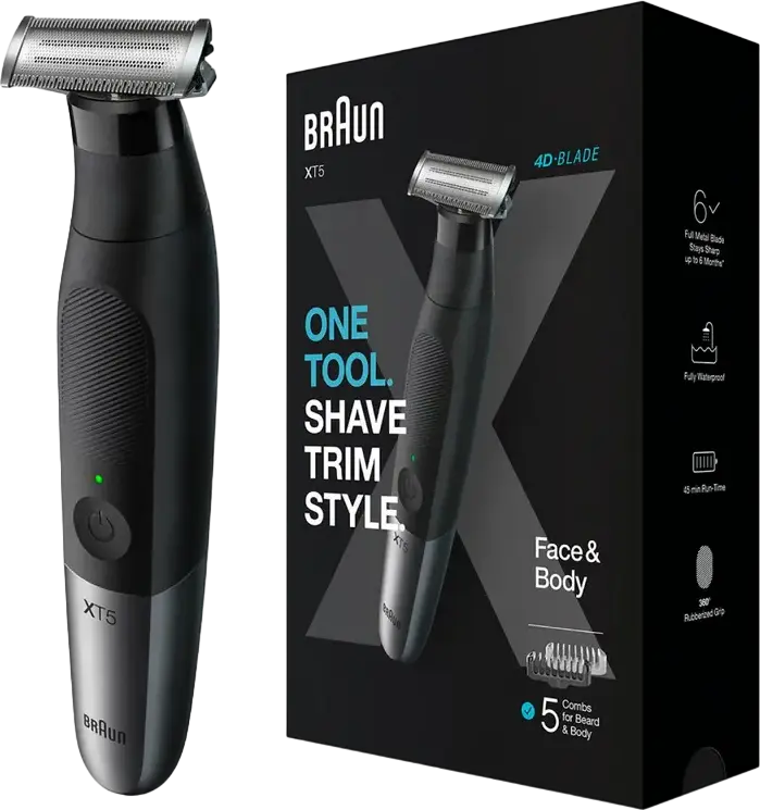 Гибридный триммер Braun Series X XT5100, многофункциональный станок для лица и тела, стальное лезвие 4D, водонепроницаемый Wet & Dry, черный
