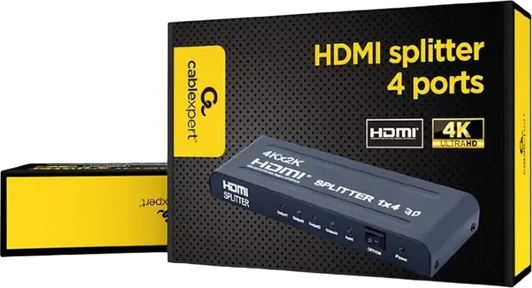 Splitter HDMI Cablexpert DSP-4PH4-02 1x4, 4K UHD 3840x2160@30Hz, Suport 3D, Compatibil HDCP, Amplificator Digital de Semnal, Negru