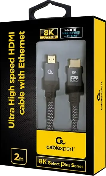 Cablexpert CCB-HDMI8K-2M 8K Select Plus Series Ultra High Speed HDMI 2.1 Cable with Ethernet, 8K UHD 60Hz, Gold-plated, Cotton Braided, 2m, Black