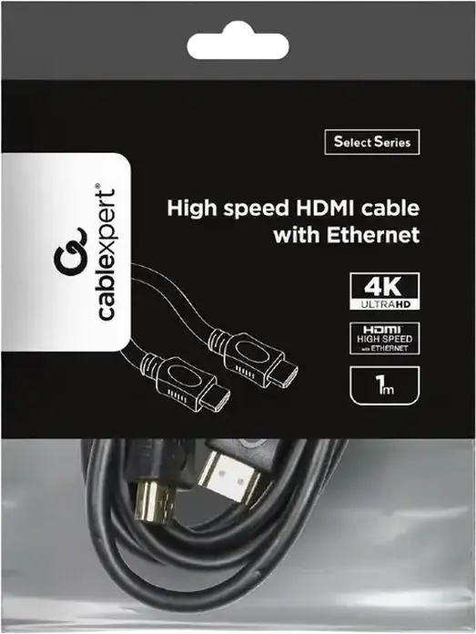 Cablexpert CC-HDMI4L-1M Select Series High Speed HDMI Cable with Ethernet, 4K UHD @ 60Hz, Gold Plated, 1m, Black