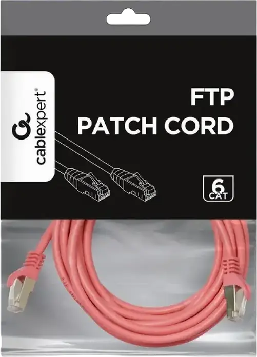 Cablu Patch Cablexpert PP6-5M/RO Cat6 FTP, Ecranat cu Folie AWG26, 2 x RJ45 8P8C, 5m, Roz, 250 MHz, Contacte Platinate 50u, Boot Snagless
