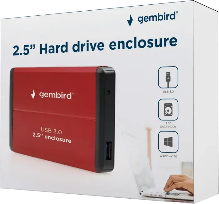 Gembird EE2-U3S-2 External 2.5" SATA III to USB 3.0 Hard Drive Enclosure, Aluminum Case, JMS578 Chipset, Red