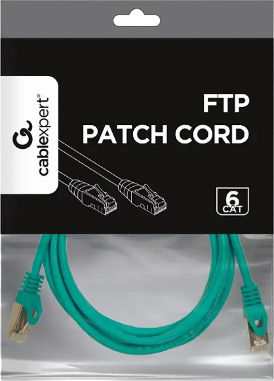 Патч-корд Cablexpert PP6-3M Cat6 FTP, 3м, Зеленый, экранированный сетевой кабель F/UTP, 250 МГц, AWG 26 CCA, разъемы RJ45 8P8C с защитным колпачком