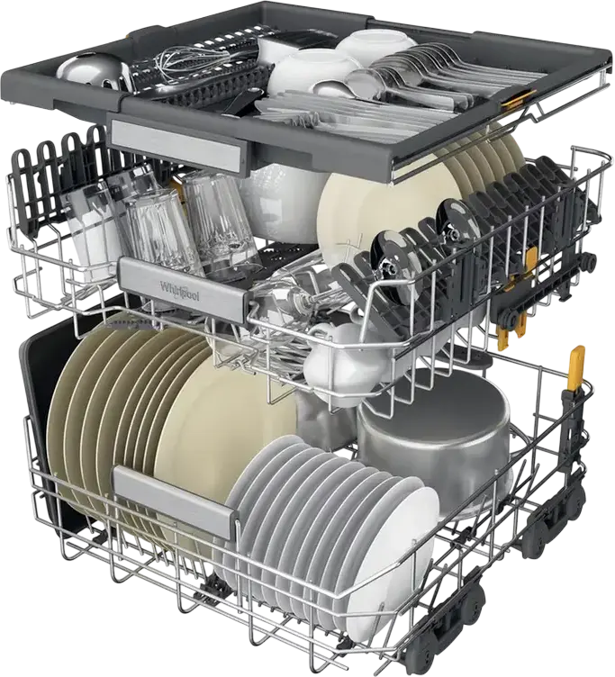 Whirlpool W7F HS51 X Freestanding Dishwasher, 60 cm, Stainless Steel, 15 Place Settings, 6th Sense Technology, NaturalDry, PowerClean Pro, 8 Programs