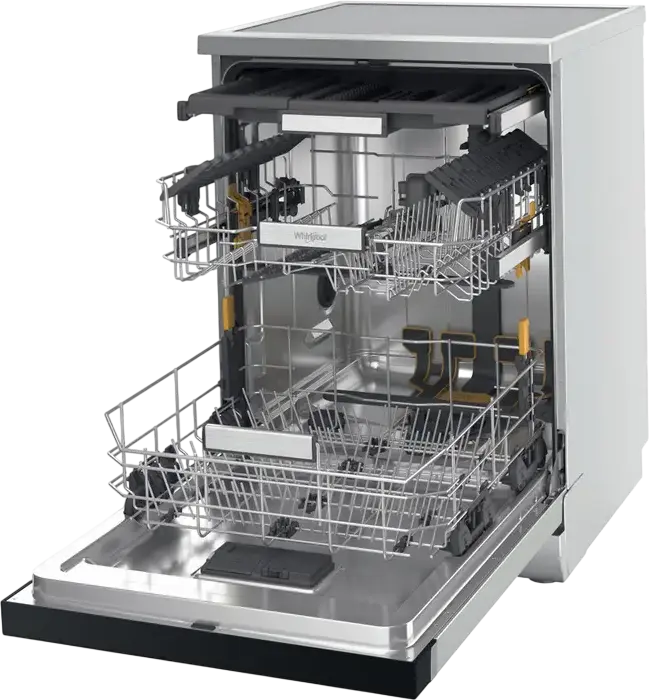 Whirlpool W7F HS51 X Freestanding Dishwasher, 60 cm, Stainless Steel, 15 Place Settings, 6th Sense Technology, NaturalDry, PowerClean Pro, 8 Programs