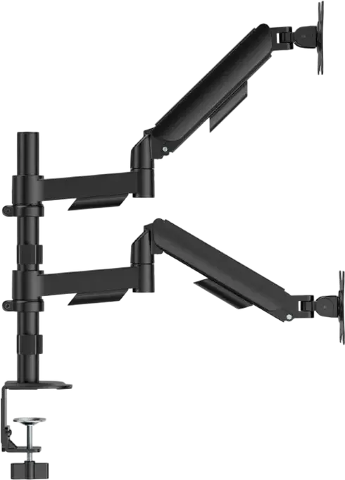 Gembird MA-DA2P-02 Dual Monitor Desk Mount, Gas-Spring Arms for 17-32 inch Screens, VESA 75x75 100x100, Clamp or Grommet Base, Black Steel