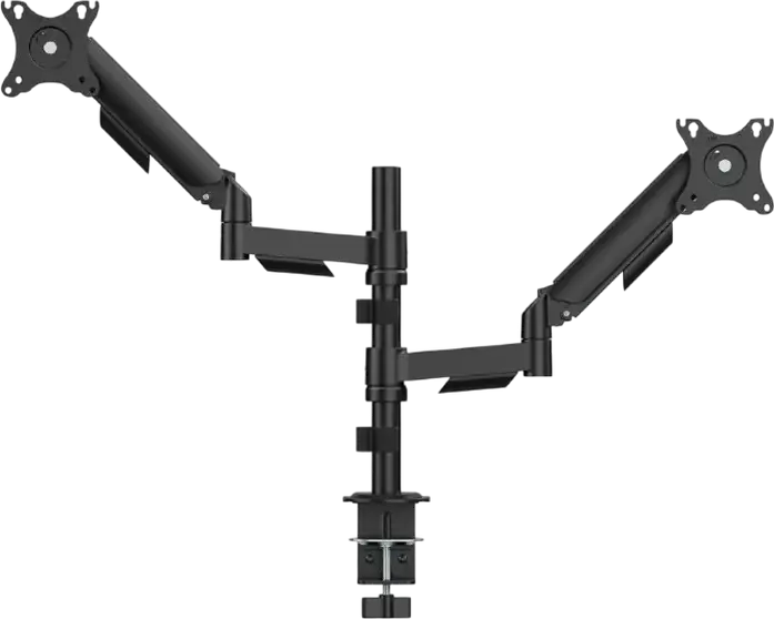 Gembird MA-DA2P-02 Dual Monitor Desk Mount, Gas-Spring Arms for 17-32 inch Screens, VESA 75x75 100x100, Clamp or Grommet Base, Black Steel