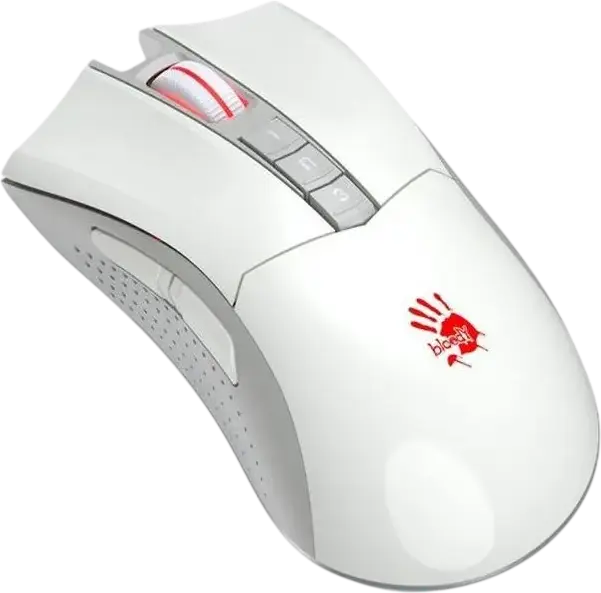 Mouse Gaming Wireless Bloody R90 Plus, Senzor BC3332-S, 5000 CPI, 8 Butoane Programabile, 2.4 GHz, Metal X'Glide Armor Boot, Reincarcabil, Alb