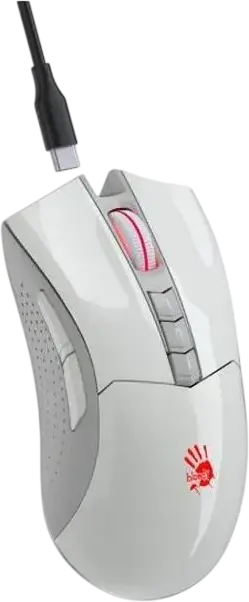 Mouse Gaming Wireless Bloody R90 Plus, Senzor BC3332-S, 5000 CPI, 8 Butoane Programabile, 2.4 GHz, Metal X'Glide Armor Boot, Reincarcabil, Alb