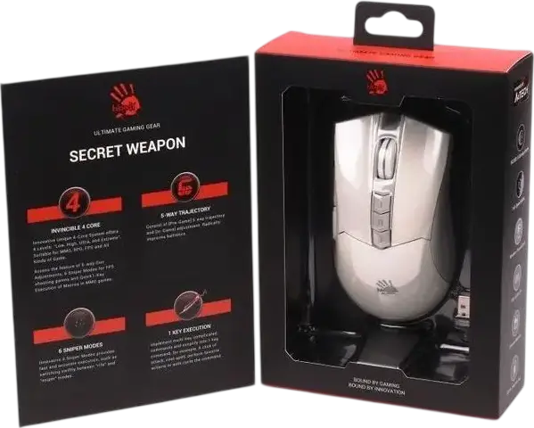 Mouse Gaming Wireless Bloody R90 Plus, Senzor BC3332-S, 5000 CPI, 8 Butoane Programabile, 2.4 GHz, Metal X'Glide Armor Boot, Reincarcabil, Alb