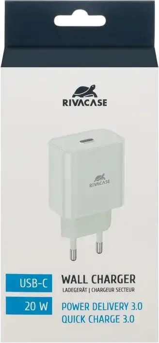 Incarcator de perete Rivacase PS4101 20W USB-C, Incarcare Rapida PD 3.0 si QC 3.0, Priza EU, Plastic ABS, Alb