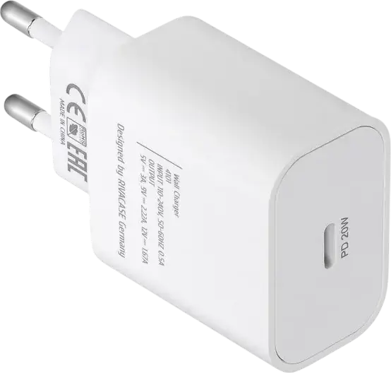 Incarcator de perete Rivacase PS4101 20W USB-C, Incarcare Rapida PD 3.0 si QC 3.0, Priza EU, Plastic ABS, Alb