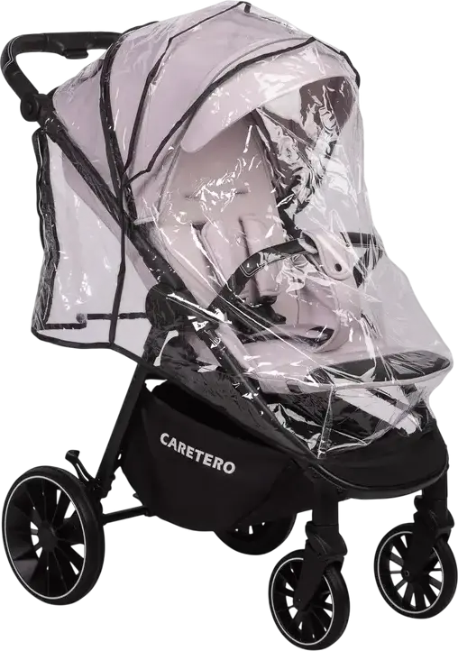 Caruciul pentru copii Caretero Agil, Roz Fumuriu, 0 luni - 4 ani, Max 22kg, Roți din spumă, Spătar și Mâner Reglabil, Finisaje Piele Eco, Cu Ploaie și Picioare