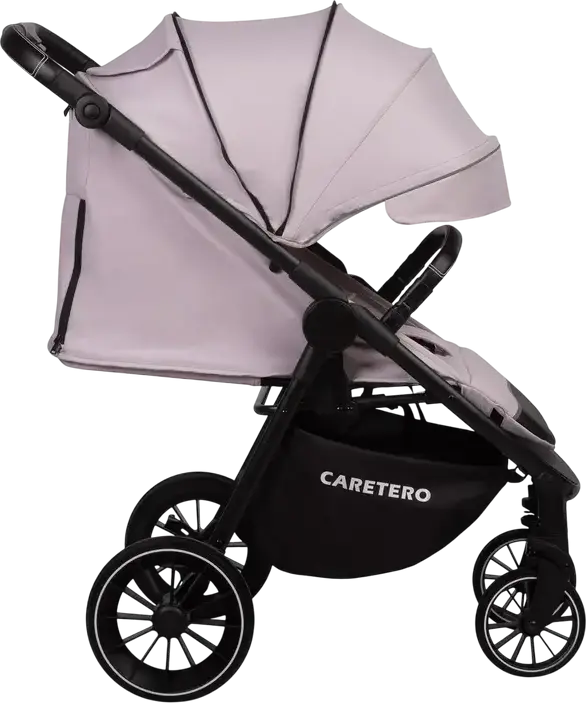 Caruciul pentru copii Caretero Agil, Roz Fumuriu, 0 luni - 4 ani, Max 22kg, Roți din spumă, Spătar și Mâner Reglabil, Finisaje Piele Eco, Cu Ploaie și Picioare