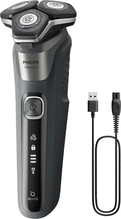 Philips S5887/30 Series 5000 Electric Rotary Shaver, SkinIQ Technology, SteelPrecision Blades, PowerAdapt Sensor, Wet & Dry, Pop-up Trimmer, Grey