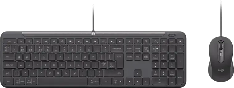 Logitech Signature Slim MK620 Wired Business Combo, Low-Profile Scissor Keyboard with AI Key, Precision Optical Mouse with SmartWheel, Graphite