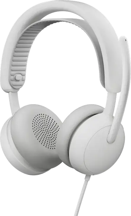 Casca Logitech Zone Wired 2 cu fir, Albă, ANC Hibrid Adaptiv, Microfoane Duale cu Anulare Zgomot AI, USB-C/USB-A, Drivere 40mm, Certificată Microsoft Teams și Zoom