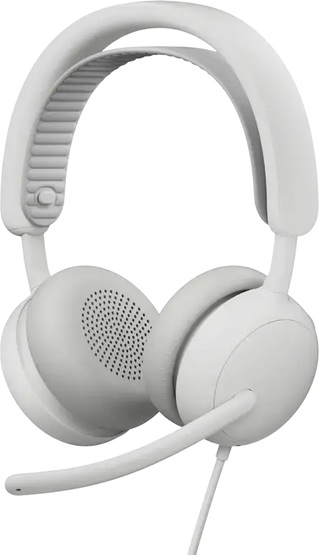 Casca Logitech Zone Wired 2 cu fir, Albă, ANC Hibrid Adaptiv, Microfoane Duale cu Anulare Zgomot AI, USB-C/USB-A, Drivere 40mm, Certificată Microsoft Teams și Zoom