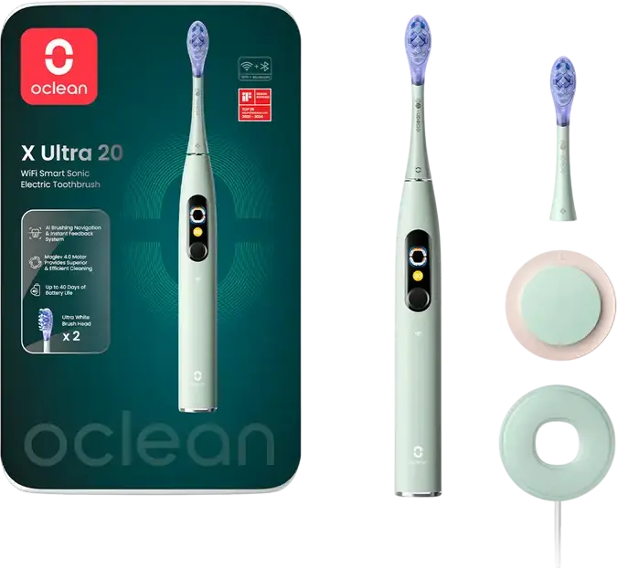 Oclean X Ultra 20 V8100 WiFi Smart Sonic Electric Toothbrush, Maglev 4.0 Motor, 84,000 osc/min, AI Voice Guidance, LED Display, Green