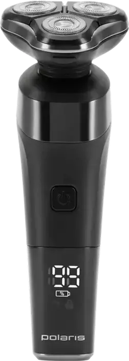 Polaris PMR0308RC Electric Rotary Shaver, 3 5D Flexible Heads, Wet & Dry, Li-Ion Battery, 140 min Runtime, Digital Display, Black