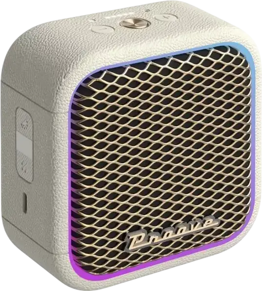 Boxa Bluetooth Proove Funk 15W v5.4, Bej, Baterie 2600mAh, Suport TWS, Iluminare RGB, USB-C, Control Aplicație Equalizer, Design Compact Cub