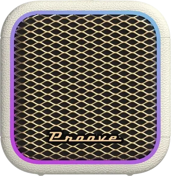 Boxa Bluetooth Proove Funk 15W v5.4, Bej, Baterie 2600mAh, Suport TWS, Iluminare RGB, USB-C, Control Aplicație Equalizer, Design Compact Cub