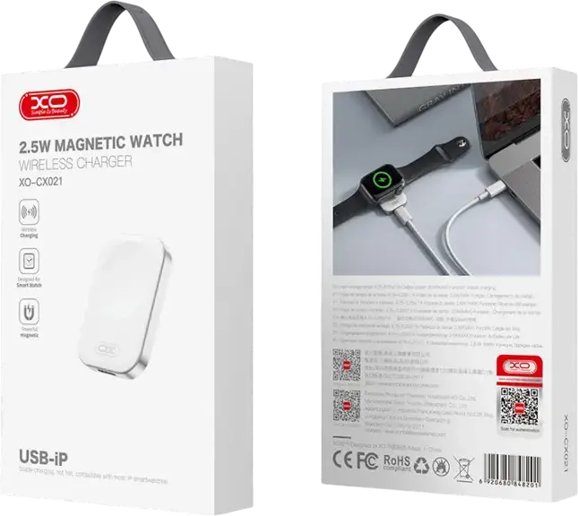 XO CX021 Magnetic Wireless Charger for Apple Watch, 2.5W Qi Charging, USB Input, ABS + PC, LED Indicator, White
