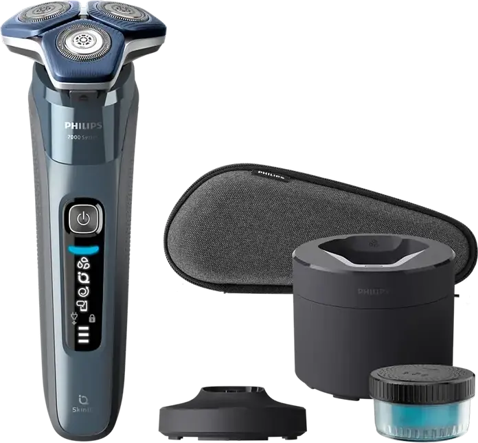 Philips S7882/55 Series 7000 Electric Rotary Shaver, SkinIQ Technology, SteelPrecision Blades, 360-D Flexible Heads, Wet & Dry, Cleaning Pod Included