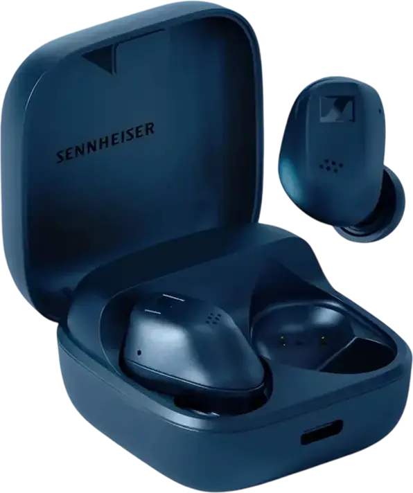 Casca Sennheiser Accentum True Wireless (TWS), Albastru, Bluetooth 5.3, ANC, Mod Transparență, aptX, IP54, Multipoint, Auracast, Baterie 28h, Încărcare USB-C