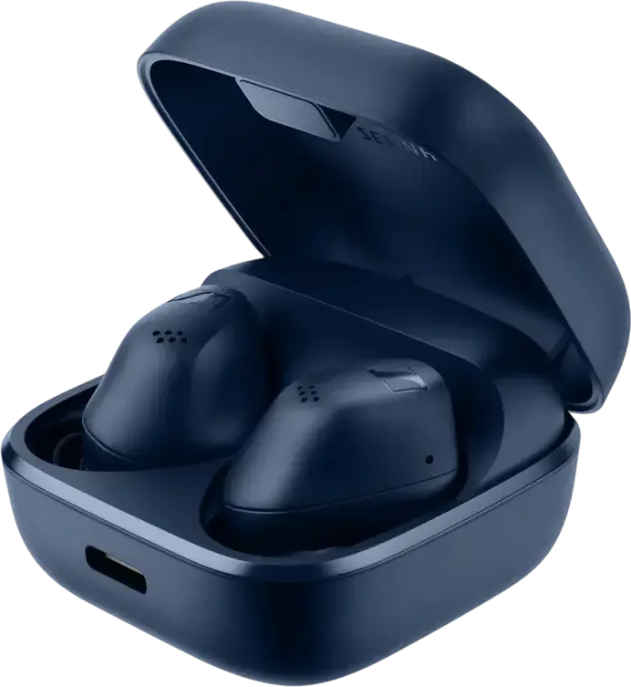 Casca Sennheiser Accentum True Wireless (TWS), Albastru, Bluetooth 5.3, ANC, Mod Transparență, aptX, IP54, Multipoint, Auracast, Baterie 28h, Încărcare USB-C