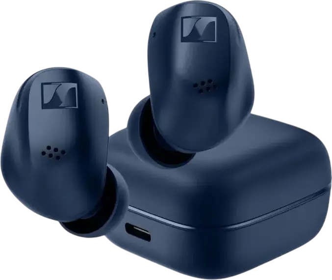 Casca Sennheiser Accentum True Wireless (TWS), Albastru, Bluetooth 5.3, ANC, Mod Transparență, aptX, IP54, Multipoint, Auracast, Baterie 28h, Încărcare USB-C