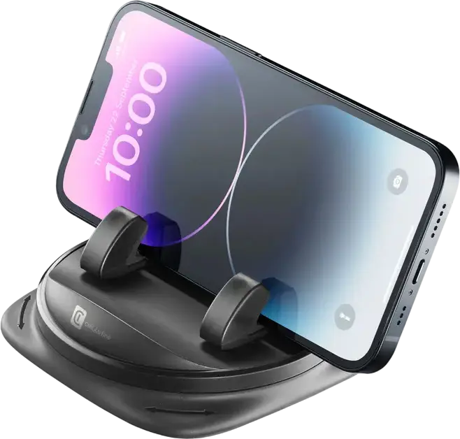 Cellularline Dash Hub 360 Rotating Car Smartphone Holder with Anti-Slip Mat and Fixing Hooks, 360 Degree Rotation, Black