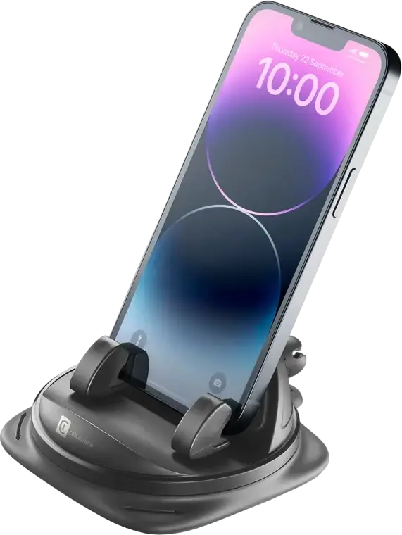 Cellularline Dash Hub 360 Rotating Car Smartphone Holder with Anti-Slip Mat and Fixing Hooks, 360 Degree Rotation, Black