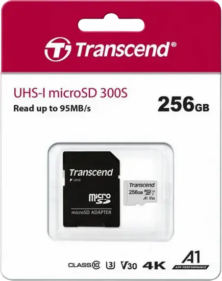 Transcend 300S 256GB microSDXC UHS-I Class 10 U3 V30 A1 Memory Card, 100MB/s Read, Waterproof, Shockproof, X-Ray Proof, with SD Adapter