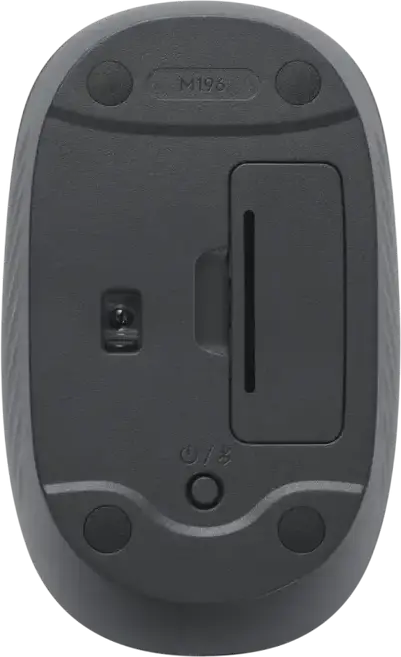 Mouse Wireless Logitech M196 Bluetooth, Grafit, 1000 DPI, Design Compact Ambidextru, Plastic Reciclat, Baterie până la 12 Luni, Dimensiuni 100x60x38mm, 76g