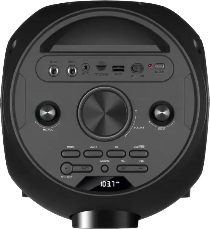 SVEN PS-720 Portable Party Speaker, 80W RMS 2.0 Stereo, TWS Support, Bluetooth, USB, microSD, FM Radio, Karaoke with Echo and Mic Inputs, Dynamic LED Lighting, Black