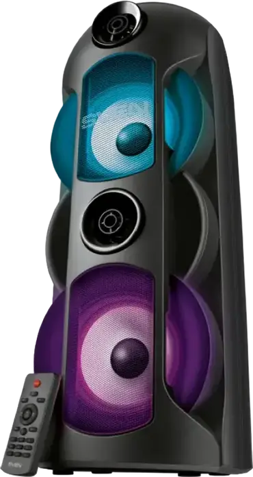 SVEN PS-720 Portable Party Speaker, 80W RMS 2.0 Stereo, TWS Support, Bluetooth, USB, microSD, FM Radio, Karaoke with Echo and Mic Inputs, Dynamic LED Lighting, Black