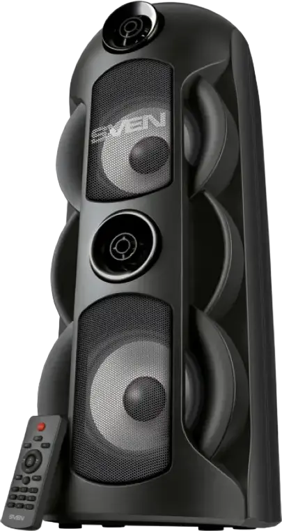 SVEN PS-720 Portable Party Speaker, 80W RMS 2.0 Stereo, TWS Support, Bluetooth, USB, microSD, FM Radio, Karaoke with Echo and Mic Inputs, Dynamic LED Lighting, Black