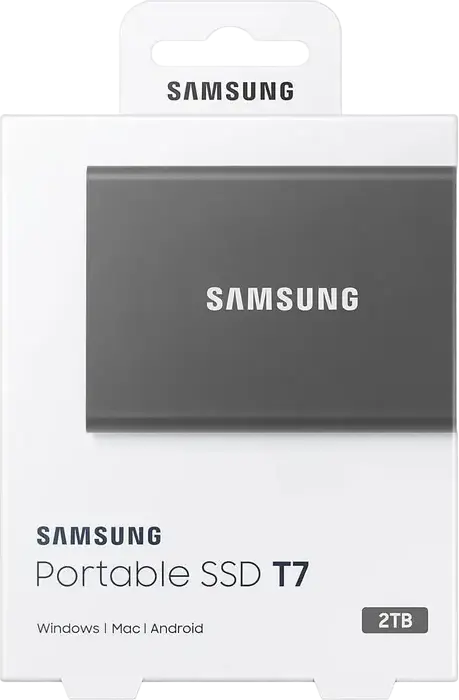 Samsung Portable SSD T7 MU-PC2T0T/WW 2TB External Solid State Drive USB 3.2 Gen 2 1050MB/s Read 1000MB/s Write Aluminum Casing AES 256-bit Encryption Grey