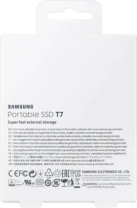Samsung Portable SSD T7 MU-PC2T0T/WW 2TB External Solid State Drive USB 3.2 Gen 2 1050MB/s Read 1000MB/s Write Aluminum Casing AES 256-bit Encryption Grey