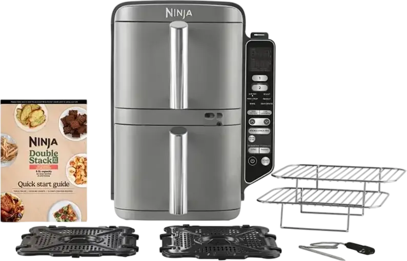 Ninja Double Stack XL SL451EU Air Fryer, 9.5L Dual Basket (2x 4.75L), 2470W, 6 Functions, Smart Temperature Probe, Ceramic Coating, Grey